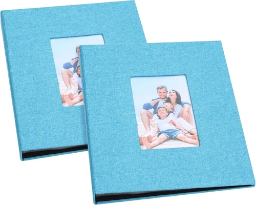 Miniatura 15 de Álbumes de fotos pequeños para fotos de 4 x 6, paquete de 2 libros de memoria con cubierta de lino con ventana de exhibición, cada uno con capacidad