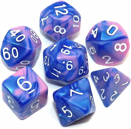 Miniatura 12 de DND - Juego de dados de nebulosa negra mezcla azul oscuro para Dungeon and Dragons D&D RPG juegos de rol, 7 dados poliédricos con bolsa de dados