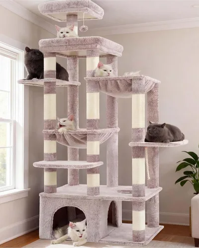 Miniatura 16 de Heybly Árbol para gatos resistente, torre para gatos de interior grande para adultos, casa condominio alta para gatos con zócalo extragrande
