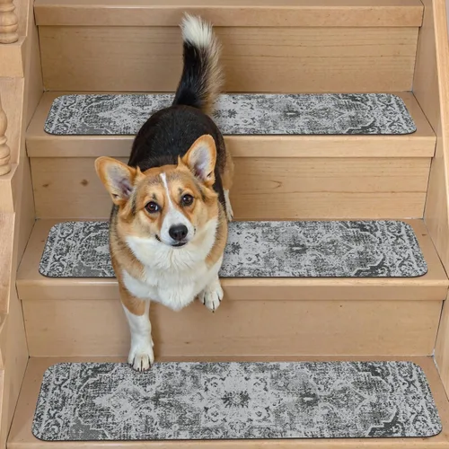 Miniatura 8 de OJIA Peldaños de escalera antideslizantes para escalones de madera en interiores, 15 piezas de 8"x30" alfombras con respaldo de goma para peldaños