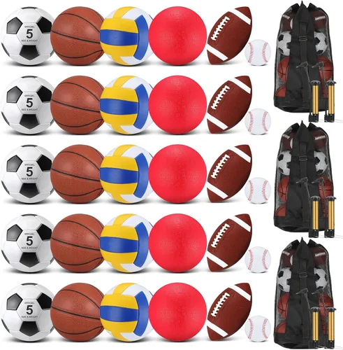 Liliful Juego de 36 pelotas deportivas surtidas a granel para fútbol, fútbol, patio, baloncesto, voleibol, béisbol con bolsa de equipo para niños,
