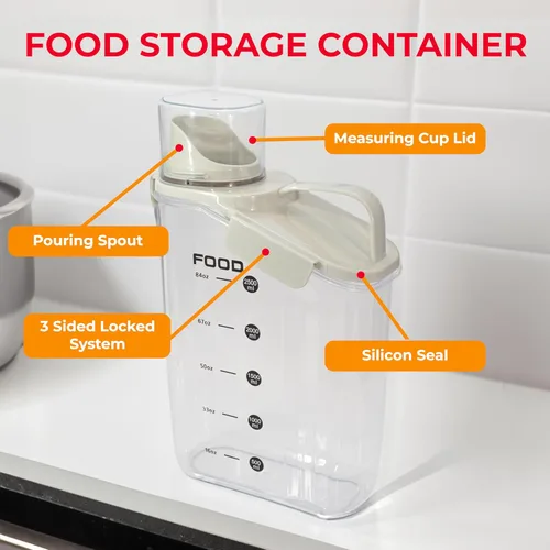 Miniatura 3 de Paquete de dos contenedores de almacenamiento de alimentos y cereales, contenedor organizador de cocina de plástico hermético de 2.6 L con boquilla