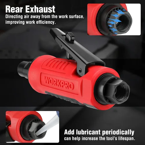Miniatura 6 de WORKPRO Amoladora neumática recta de 1/4 pulgadas, 25000 RPM, molinillo de troquel alimentado por aire para moler, cortar, pulido, reparación