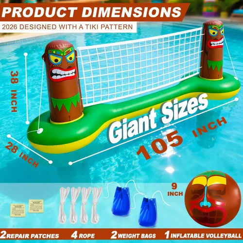 Miniatura 4 de TURNMEON Luau Tiki - Juego inflable de red de voleibol para piscina, grande de 105 x 28 x 35 pulgadas, juego de juguetes acuáticos flotantes