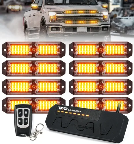 LUMENIX Kits de luces estroboscópicas de rejilla para camiones con controlador, 8 unidades de cubierta LED de alta intensidad | Montaje en