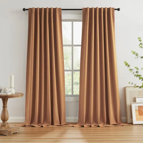 Miniatura 65 de Paneles de cortinas de ventana 100% opacas, con trabillas traseras, bolsillo para barra, gancho, cinturón, aspecto plisado, cortinas para sistema