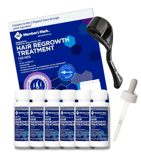 Paquete de 6 unidades de minoxidil al 5% para hombres para tratamiento de crecimiento del cabello, solución líquida extra fuerte 5% tópica,
