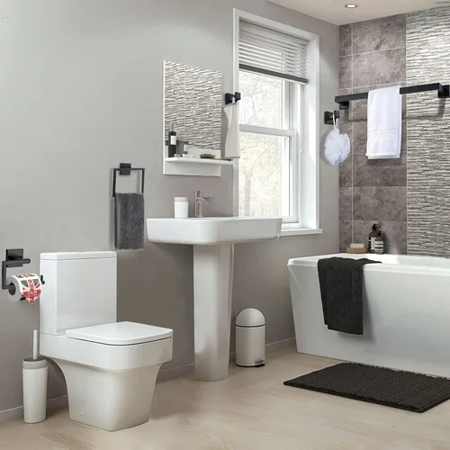 Miniatura 7 de YACVCL Juego de 5 accesorios de baño negros de 23.6 pulgadas, juego de accesorios de baño de acero inoxidable SUS304, juego de toallero montado
