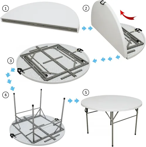 Miniatura 4 de Gnomiya Mesa plegable redonda de 4 pies, mesa redonda portátil de plástico HDPE resistente, mesa de comedor plegable para interiores y exteriores