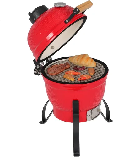 Miniatura 3 de Vasitelan Parrilla de Cerámica, Parrilla Portátil de Cerámica de Carbón de 13 pulgadas, Parrilla de Carbón Kamado BBQ (Naranja)