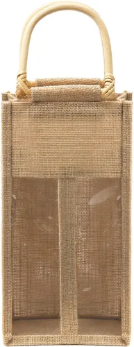 Miniatura 5 de Peohud Paquete de 2 bolsas de arpillera para botellas de vino, 4 botellas de yute para vino, bolsas de regalo de embalaje vintage con ventana y asa