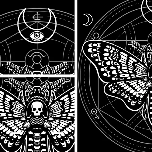 Miniatura 5 de SPXUBZ Tapiz de pared de Halloween, polilla, cabeza muerta, círculo místico, símbolo esotérico, geometría sagrada, signo de la luna, decoración