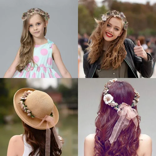 Miniatura 2 de WLBON 2 diademas de flores con corona de rosas y hojas florales, bandas para el cabello, diadema para mujer, Navidad, boda, Halloween, festival