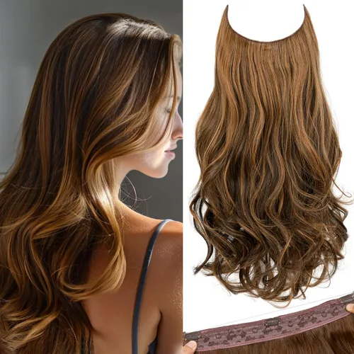 Miniatura 23 de SARLA Extensiones de cabello con alambre invisible con 3 clips, postizo sintético corto, ondulado, rizado, diadema ajustable transparente