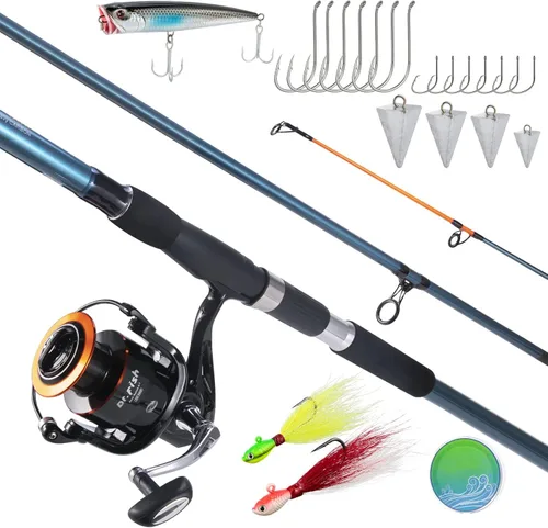 Dr.Fish Combo de Caña de Pescar y Carrete para Surf, Combo de Pesca de Agua Salada, Caña de Surf de 12 pies 8000/9000 Carrete Giratorio 9+1 BB, Kit