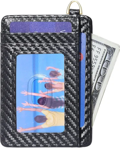 Miniatura 12 de Badiya Tarjetero delgado minimalista para tarjetas de crédito, bolsillo frontal con bloqueo RFID, estuche compacto para tarjetas con ventana