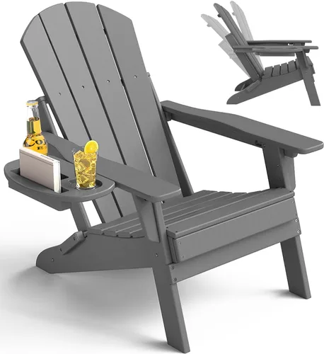 Miniatura 20 de NAVINE Juego de 4 sillas Adirondack ajustables con soporte para tazas, sillas para hoguera de polietileno de alta densidad para todo tipo de clima