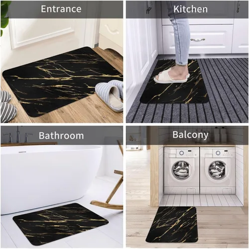 Miniatura 6 de Alfombras de baño negras y doradas para decoración de baño, alfombra de baño de mármol absorbente, alfombra antideslizante para piso, alfombras