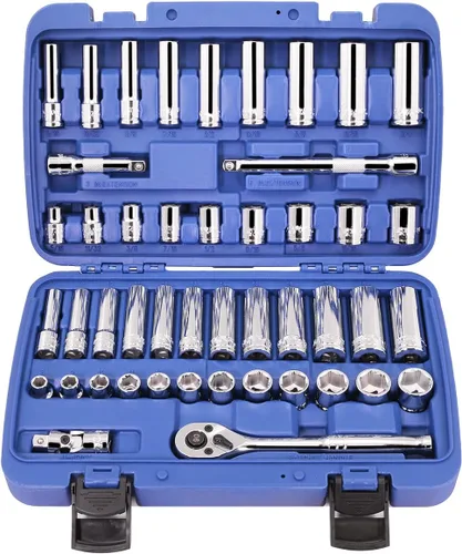 Miniatura 2 de Stark USA Llave de impacto SAE (5/16" a 3/4") y métrica (8 a 0.748 in) reversible de trinquete profunda y poco profunda, 6 puntos, trinquete, junta