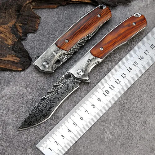 Miniatura 3 de Sitivien ST238 VG10 Cuchillo plegable de acero Damasco, mango Dalbergia con hoja de damasco EDC cuchillos de herramienta para exteriores, camping