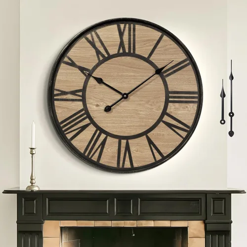 Reloj de pared grande para decoración de sala de estar, silencioso sin tictac, funciona con pilas, moderno reloj de pared de madera vintage de gran