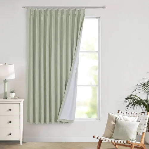 Miniatura 26 de Vision Home Cortinas marrones con pliegues pinzados de bloqueo total, cortinas de ventana de lino mezclado para oscurecimiento de la habitación, 95