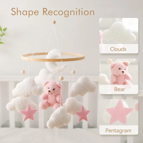 Miniatura 4 de EERKEOD Móvil de cuna de oso para bebé, móvil de guardería de terciopelo para niños y niñas, decoración de guardería de peluche para bebé
