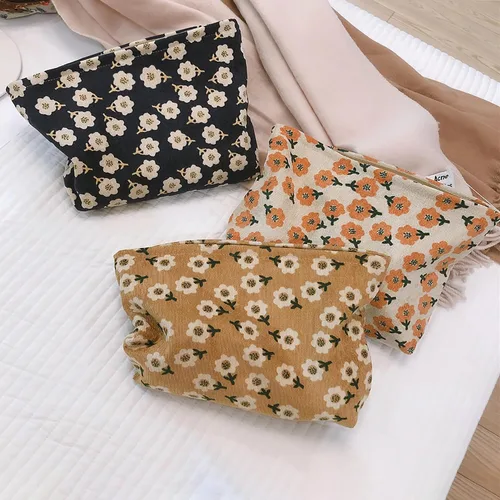 Miniatura 8 de Bolsa de maquillaje estética HAPPYHEIDI, bolsa de cosméticos y artículos de aseo con cremallera para viajes, con forro de lona, organizador de 001