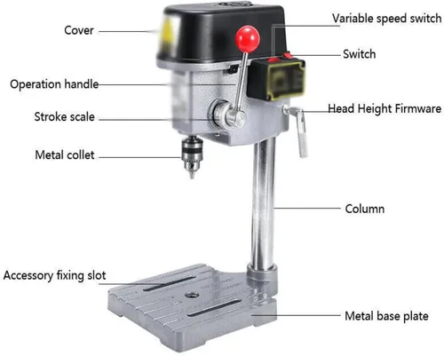Miniatura 2 de Mini Prensa de taladro de banco, banco de trabajo portátil de taladro de 110 V 340 W, herramienta de reparación de perforación artesanal ligera