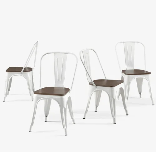 Miniatura 24 de Juego de 8 sillas de comedor de metal verde alpino, sillas de cocina apilables retro estilo granja, sillas laterales de acero verde oscuro para café