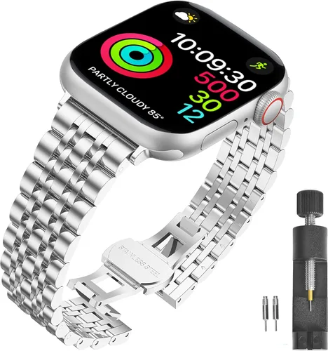 Miniatura 14 de Correa de acero inoxidable compatible con Apple Watch Ultra 2/Ultra/Series 10-1 y SE/SE2, correa de metal ajustable para iWatch de 1.496 pulgadas