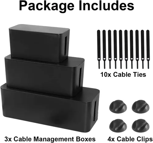 Miniatura 9 de Caja organizadora de cables, paquete de 3 cajas organizadoras de cables para escritorio, caja de cables grande, mediana y pequeña para ocultar