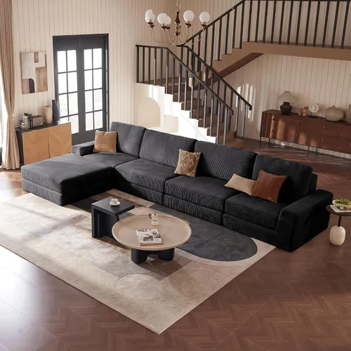 Miniatura 22 de Sofá seccional modular, 120.47" Sofá seccional moderno en forma de nube con chaise en L, cómodo sofá mullido de corduroy con asiento profundo, sofás