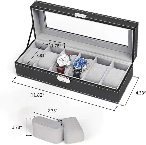 Miniatura 2 de NEX Caja de reloj organizador para hombres, de piel sintética superior de cristal para el almacenamiento de relojes
