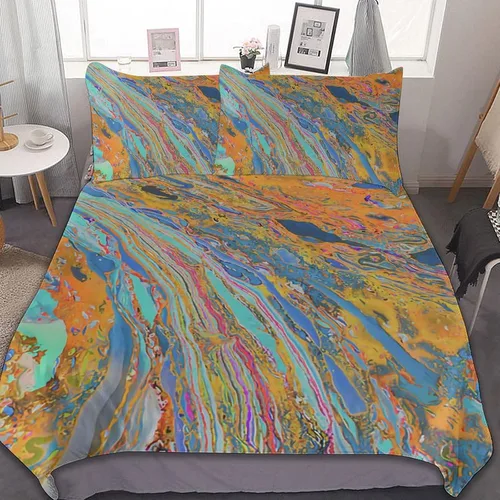 Miniatura 27 de Juego de 3 piezas de edredón neón que brilla en la oscuridad, funda de almohada de microfibra con cremallera para cama matrimonial, Queen