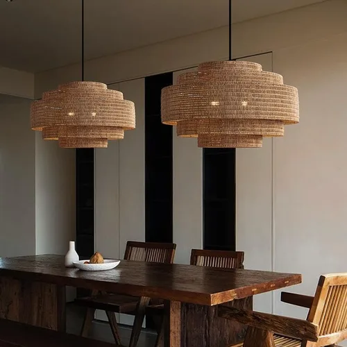 Miniatura 3 de Wabi-sabi - Lámpara colgante de ratán estilo comedor, tejida a mano, retro, B&B, lámpara colgante de techo, isla de hotel, cocina, restaurante, sala