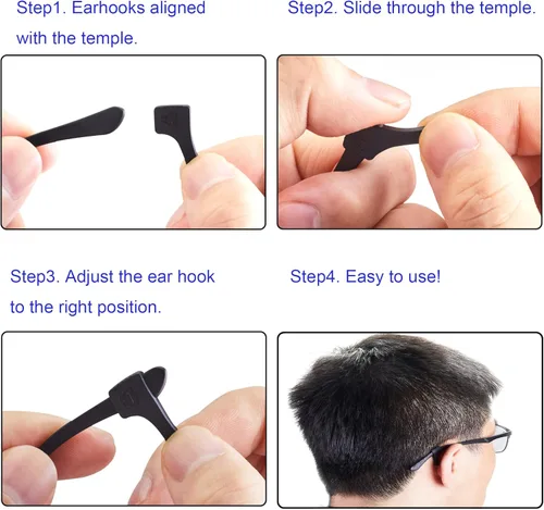 Miniatura 3 de lvvfit Ganchos antideslizantes para las orejas, retenedores de lentes de silicona para lentes de sol (negro+transparente, 10 pares)