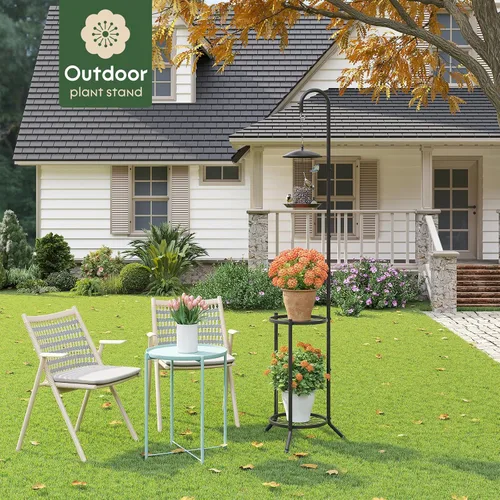 Miniatura 5 de Soporte de metal de 2 niveles para plantas colgantes para interiores y exteriores, estantes de hierro que ahorran espacio, estante de exhibición