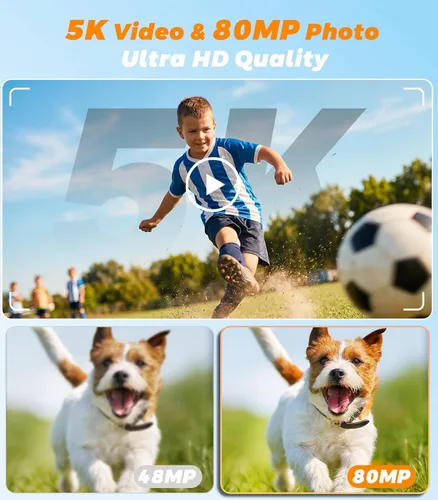 Miniatura 2 de Cámara digital 5K 80MP para fotografía, cámara de vlogging de apuntar y disparar con pantalla dual, zoom 18X y enfoque automático, cámara compacta