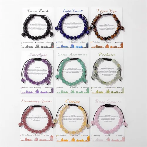 Miniatura 12 de Pulsera de cristal curativo para mujer de 0.315 in, pulsera de cuentas de cristal natural ajustable hecha a mano, joyería curativa, regalo