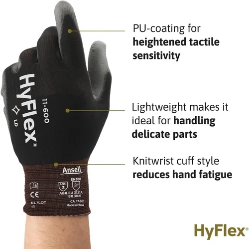 Miniatura 2 de Ansell HYFLEX 11-600 - Guantes industriales de nailon ligeros con revestimiento de palma para fabricación de metal, automotriz, talla grande (9)