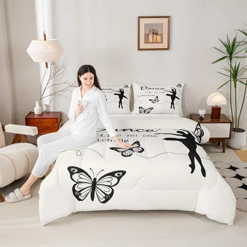 Homewish Juego de edredón bailarín, juego de ropa de cama para niñas y mujeres, juego de edredón acolchado con mariposas, colección para dormitorio,