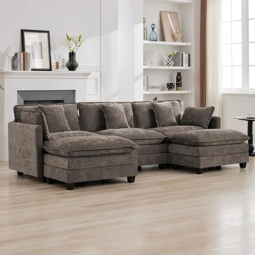 Miniatura 38 de Otomán de Sofá Moderno de Chenille Nube de 35'', Otomán Rectangular para Sofá Seccional Modular, Beige