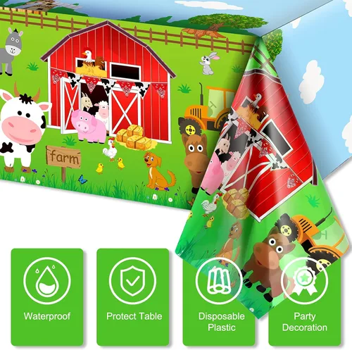Miniatura 3 de Kasyat Mantel para fiesta de animales de granja, desechable, de plástico, para decoración de fiesta temática de animales de granja, para picnic