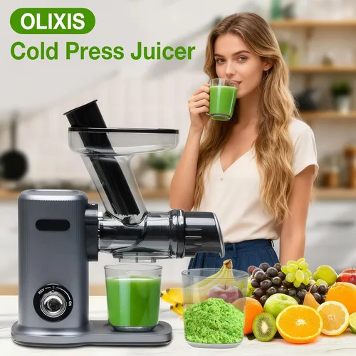 Miniatura 8 de OLIXIS Exprimidor de prensa en frío, máquinas exprimidoras de masticación lenta con canal de alimentación extra ancho, alto rendimiento de jugo