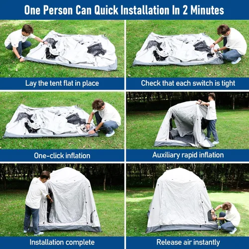 Miniatura 6 de Quick Inflatable Camping Tent 3-4 Person Glamping Outdoor Air Blow Up Tents, Easy Set up,Rainfly & Waterproof Inflatable House Tent for Adults