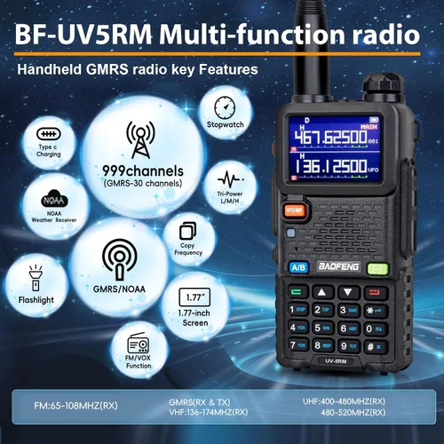 Miniatura 3 de BAOFENG 5RM GMRS - Radio de mano, UV-5G Plus (4 baterías de 2500 mAh), radio bidireccional de 5 W de largo alcance multibanda con 999 canales