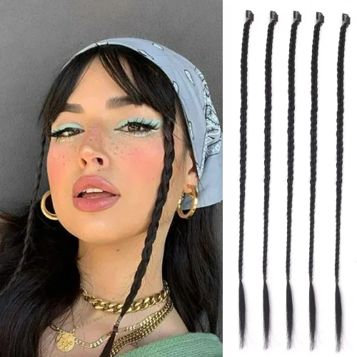 Miniatura 15 de Extensiones de cabello trenzado, 5 piezas de trenzas de bebé con fleco frontal, cabello largo trenzado, cabello natural suave para mujeres, uso