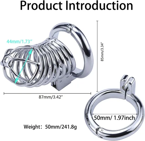 Miniatura 2 de Jaula para el pene con dispositivos de castidad masculina, juguete sexual con jaula de castidad cerrada, jaula de castidad de metal grande