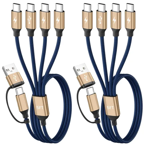 Miniatura 11 de Cable de carga múltiple 4 en 2, cable USB C a USB C con 4 X tipo C, cable de carga de teléfono de viaje para iPhone 17/16/15, Galaxy, Android